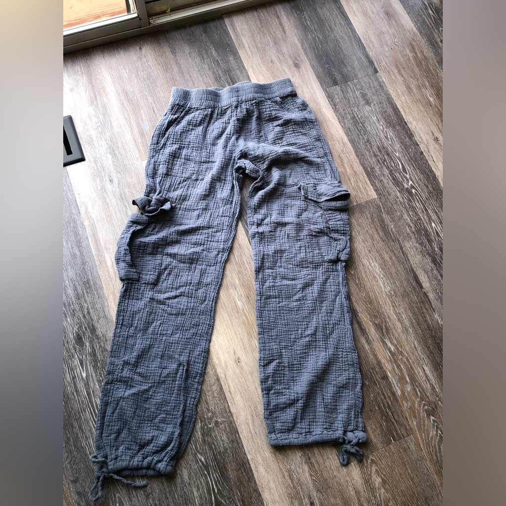 Indigo Rein Textured Gray/Blue Linen Pants 100% Cotton Size Small